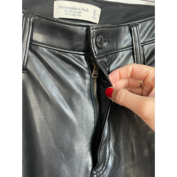 ABERCROMBIE Fitch 27 Curve Love Vegan Leather 90s Straight Ultra High Rise Pants - Picture 8 of 9